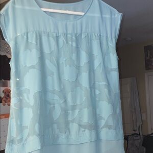 Ann Taylor Pale Blue Floral Sheer Cap-Sleeve Blouse